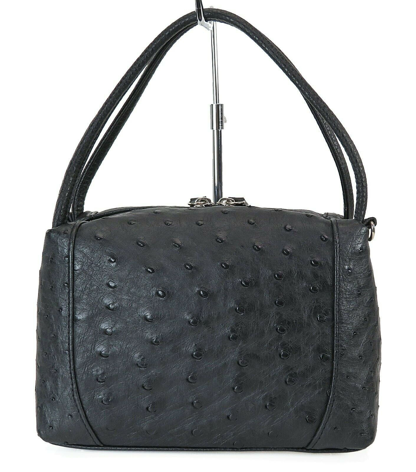 Genuine Black Ostrich Leather Tote Hand Bag Purse #38384E