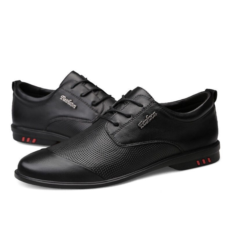 Thumbnail: Men's Derby Shoes Genuine Leather Stitching Classics Black & Brown Shoe Elegant