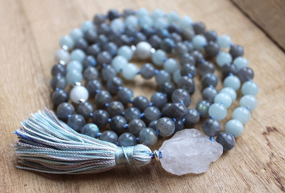 Thumbnail: Natural Labradorite 108 Mala Bead, Meditation Mala Hand Knotted Prayer Necklace