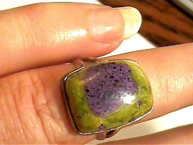 Thumbnail: Sterling Silver 925 ring 6 classy natural atlantisite bold elegant YELLOW PURPLE