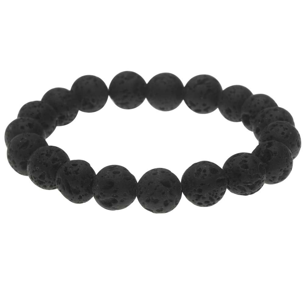 Natural Lava Gemstone Bead Bracelet, Round Stretch 10mm, 1 Bracelet, Black