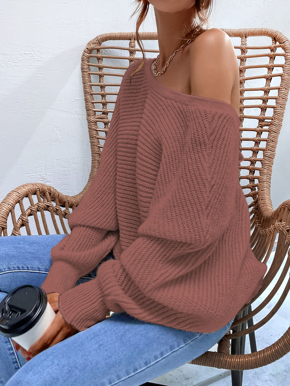 Thumbnail: Solid Tie Backless Batwing Sleeve Sweater