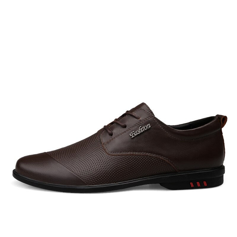 Thumbnail: Men's Derby Shoes Genuine Leather Stitching Classics Black & Brown Shoe Elegant