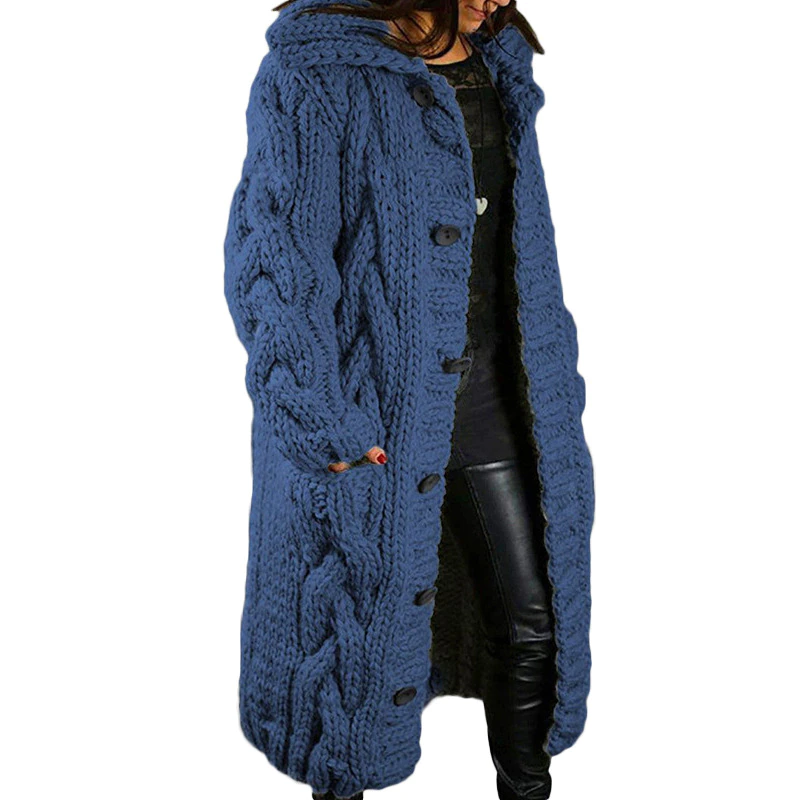Thumbnail: The new 2021 women's Long Cardigan Coat thickened loose slouchy hooded over-the