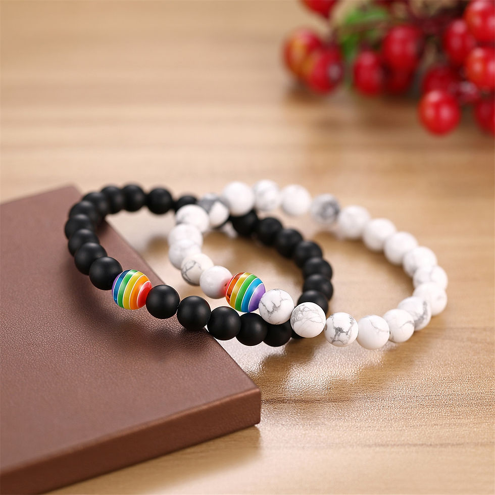 Thumbnail: Boniskiss Rainbow Bead Bracelet Pride Stone Strand Couple Bracelets Male female