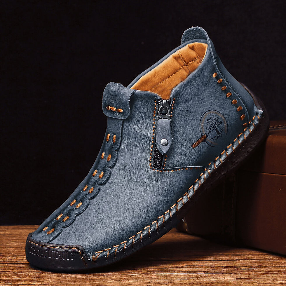 Thumbnail: Menico Men Hand Stitching Leather Non-slip Anti-Collision Toe Cap Casual Ankle 