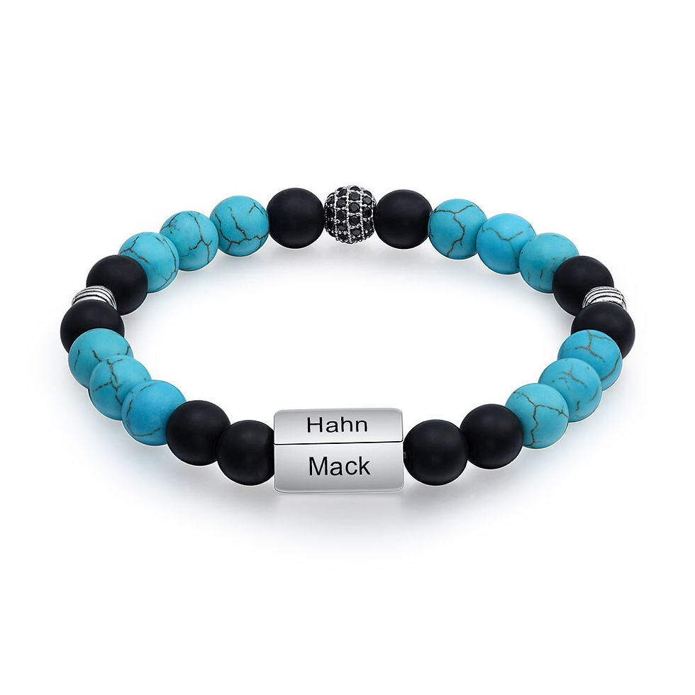 Thumbnail: Personalized Mens Bracelet Customize Engraved 4 Names Men Beaded Chain Bracelet