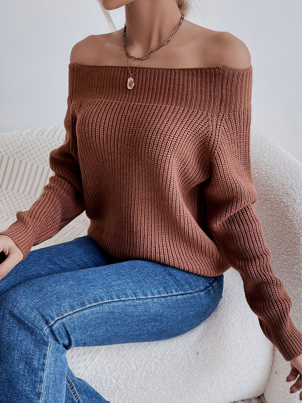 Thumbnail: Solid Off Shoulder Sweater