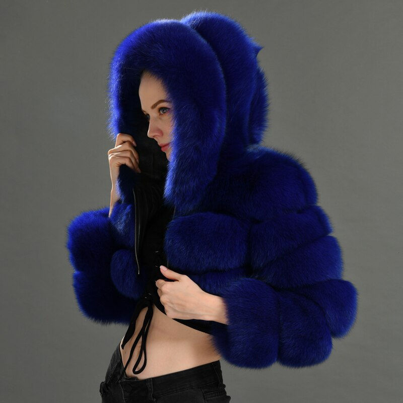 Thumbnail: Real Fox Fur Women Coats Natural Genuine Female Fox Fur Ladies Hooded Fur Coat