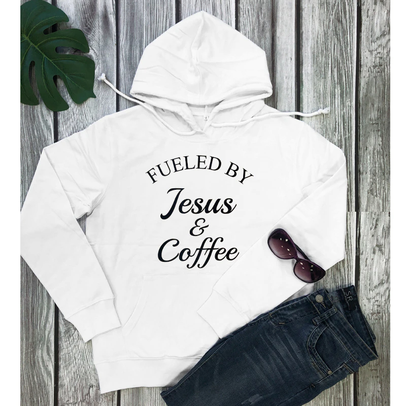Thumbnail: Fueled by Jesus & Coffee Hoodies Christian Graphic Pullovers Casual Motivational