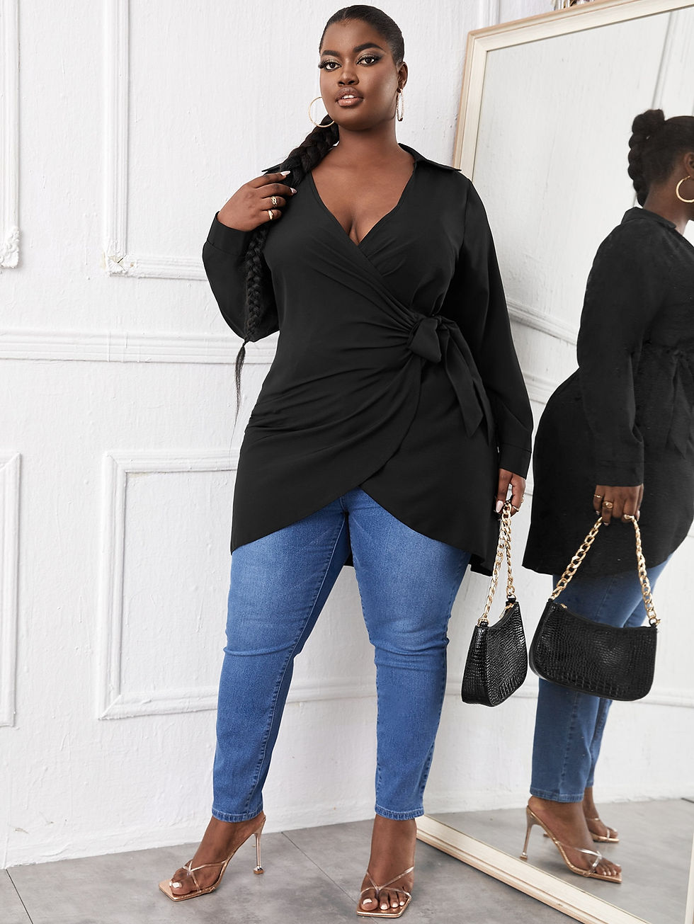 Thumbnail: Plus Solid Tie Side Wrap Blouse