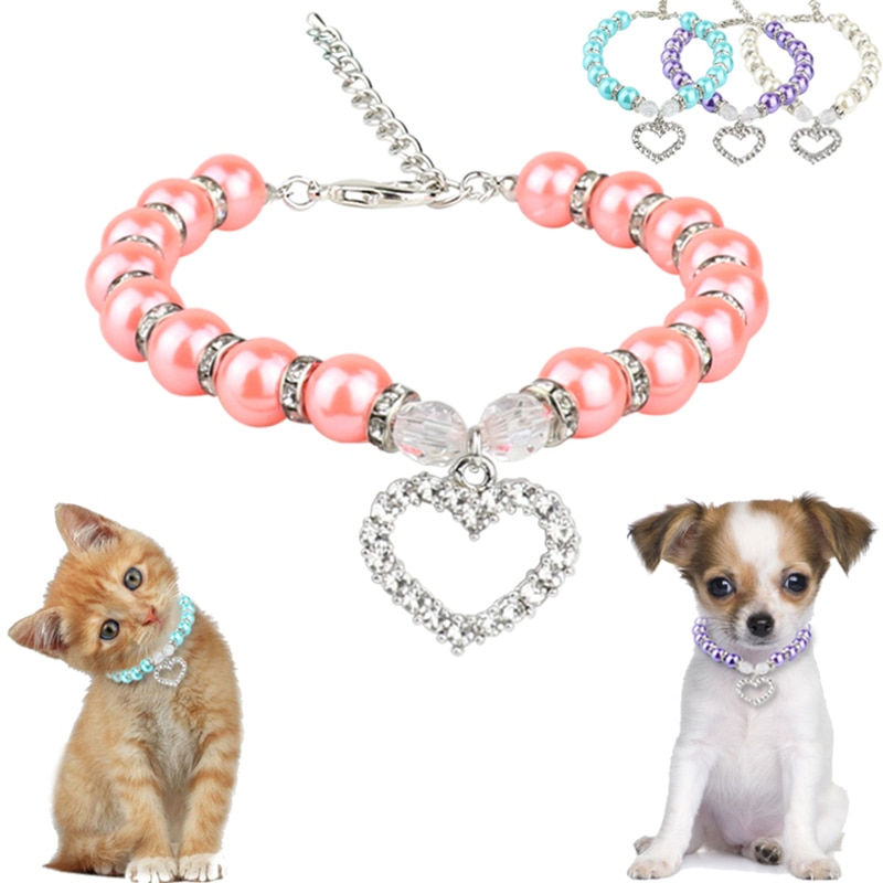 Rhinestone Pet Coller  Dog Cat Pearl Necklace Pet  Fashion Pets Dogs Cats Collar
