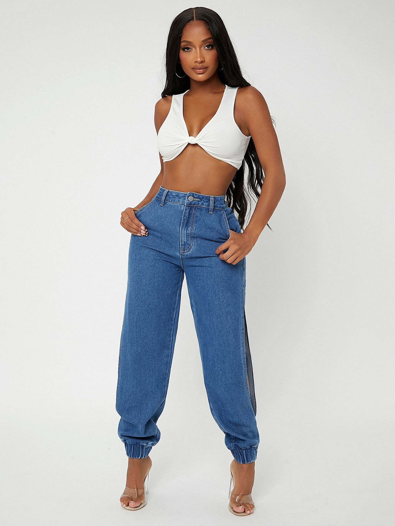 SHEIN SXY Zipper Fly Split Side Tapered Jeans