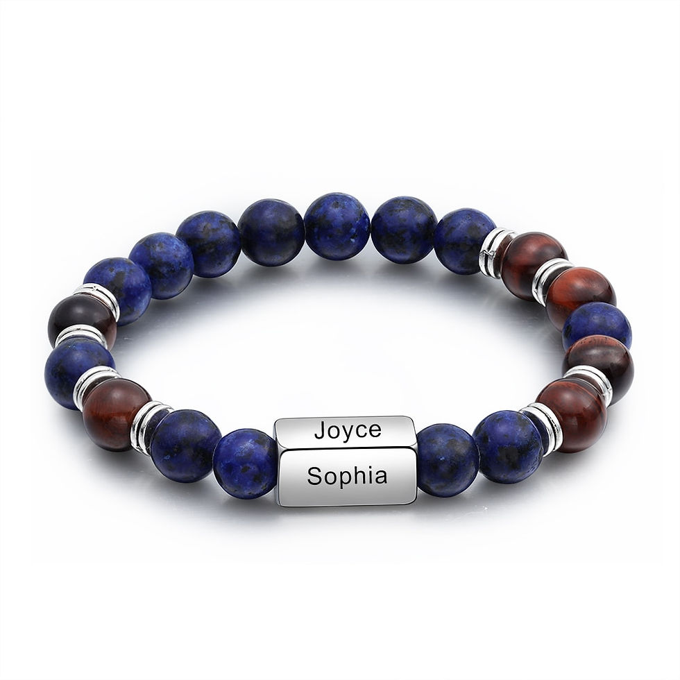 Thumbnail: Personalized Mens Bracelet Customize Engraved 4 Names Men Beaded Chain Bracelet