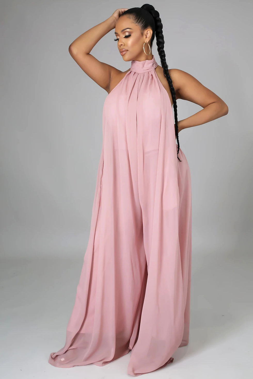 Thumbnail: Chiffon Jumpsuit Ladies Open Back Woman Jumper Suit Loose Rompers Long Pants