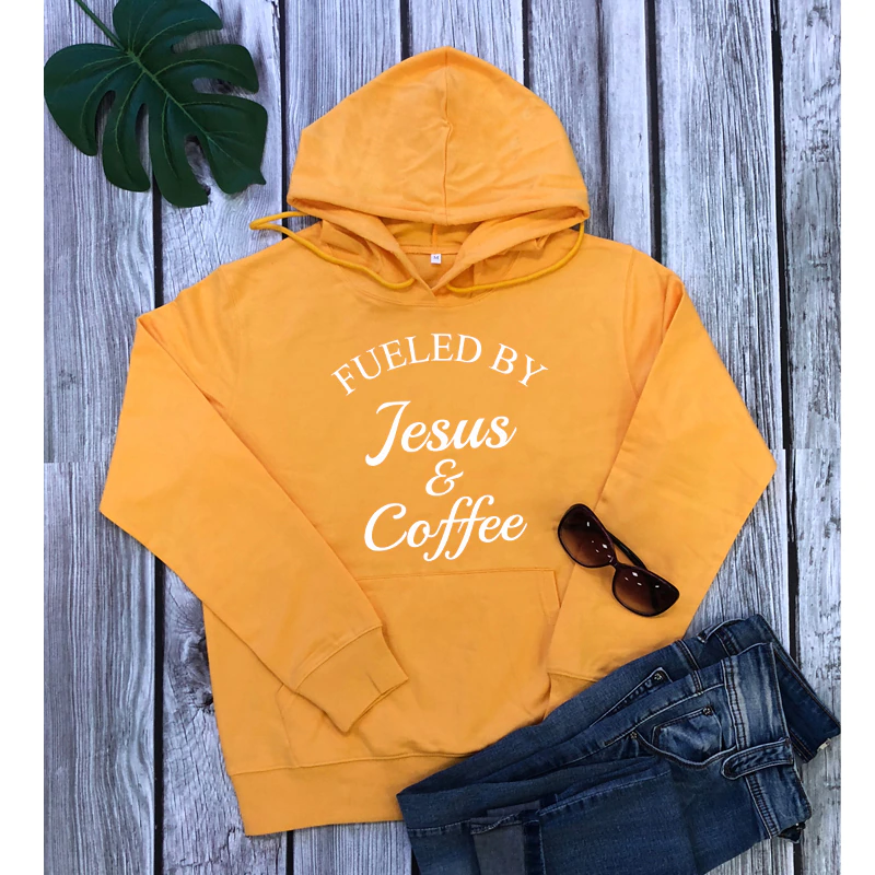 Thumbnail: Fueled by Jesus & Coffee Hoodies Christian Graphic Pullovers Casual Motivational