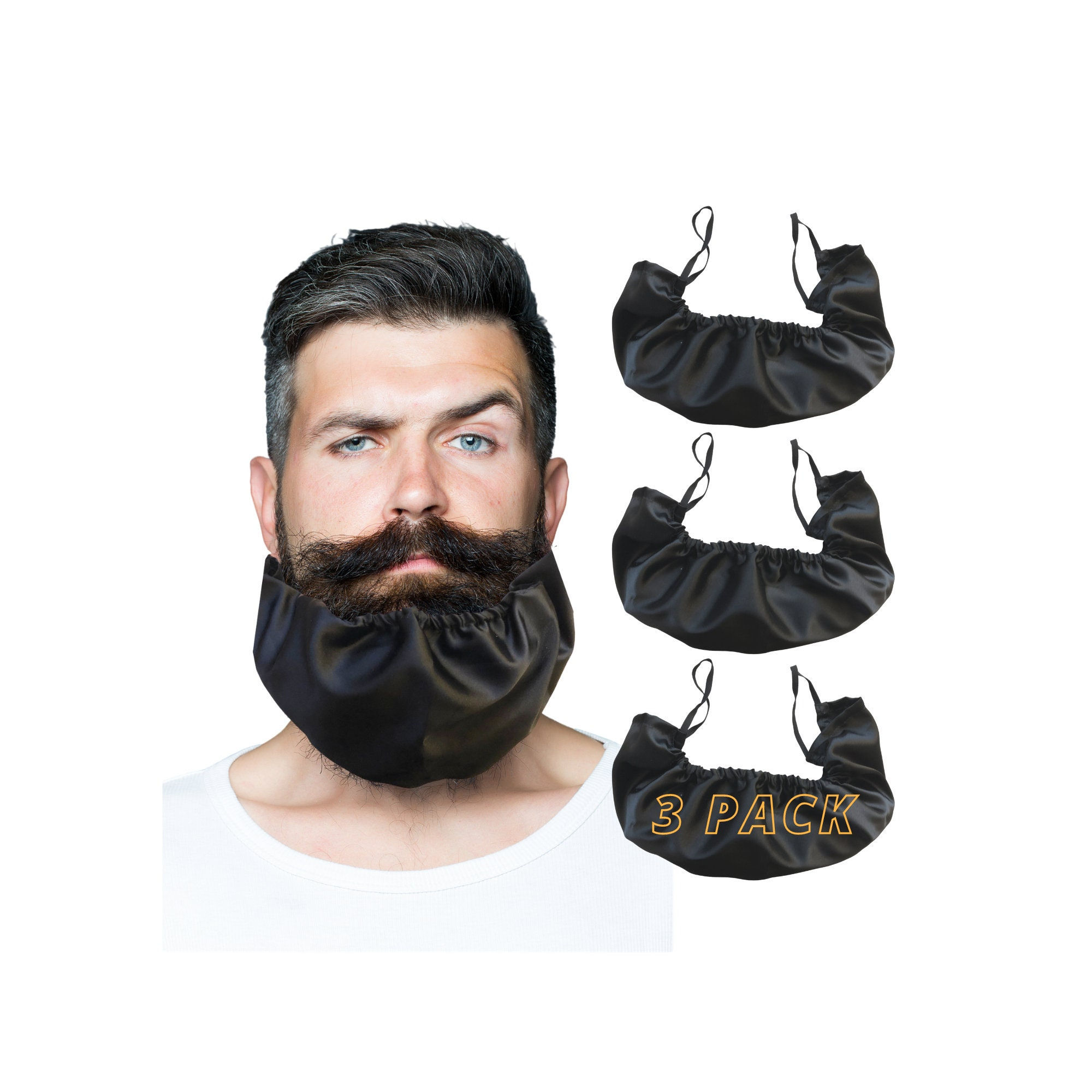 Beard Bandana Black 3 Pack XL Size, Beard Bonnet, Beard Bib, Beard Guard for Sl