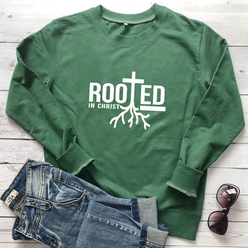 Thumbnail: Rooted in Christ 100% Cotton Sweatshirt  Pullovers Jesus Faith Graphic
