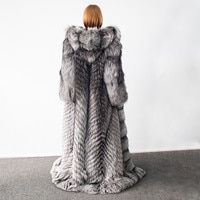 Thumbnail: Luxury Silver Fox Fur Striped Female Jacket Full Pelt Thick Winter Coat