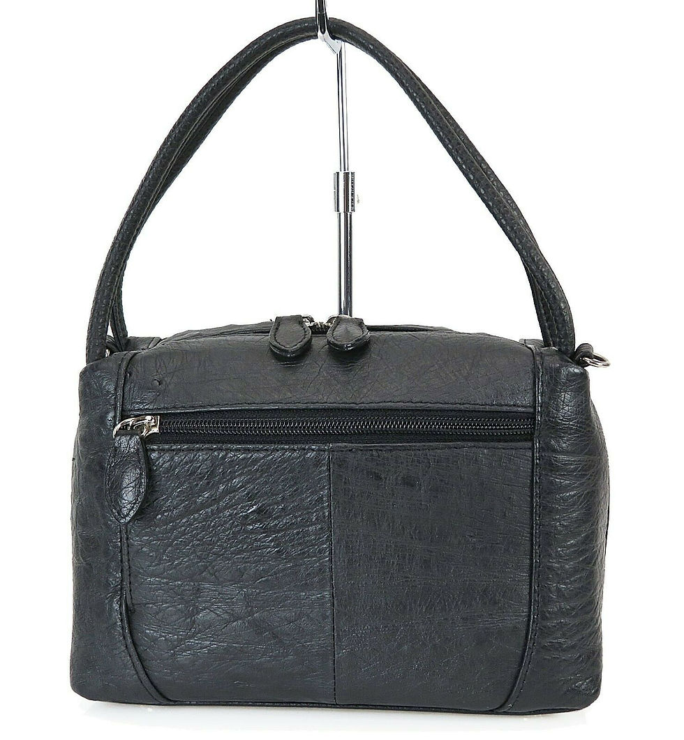 Thumbnail: Genuine Black Ostrich Leather Tote Hand Bag Purse #38384E