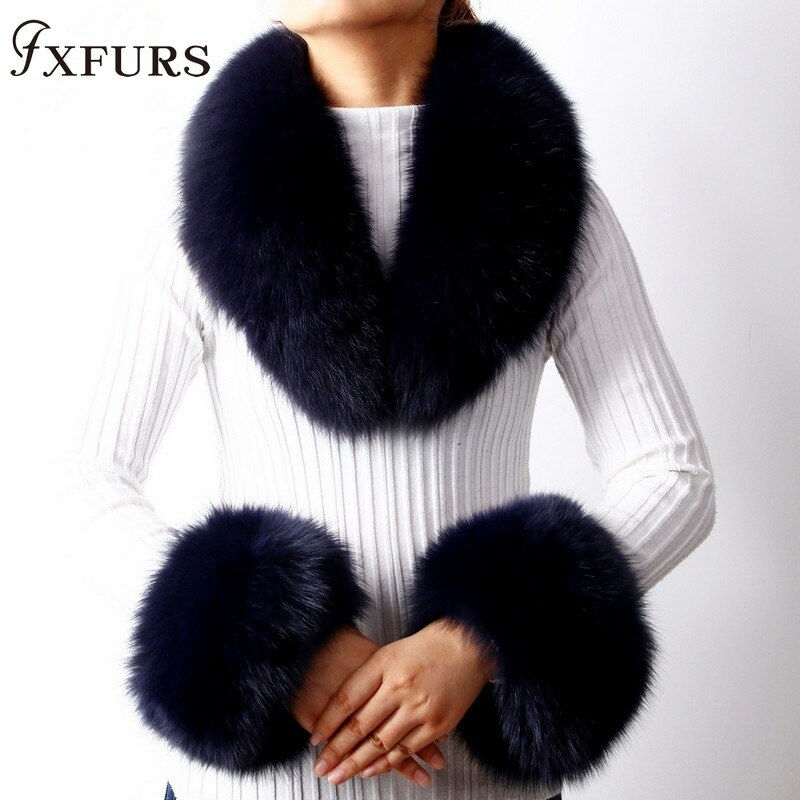 Thumbnail: Fox Fur Collars Real Fur Cuffs Raccoon Fur Scarves a Set  Warm Scarves Cuffs