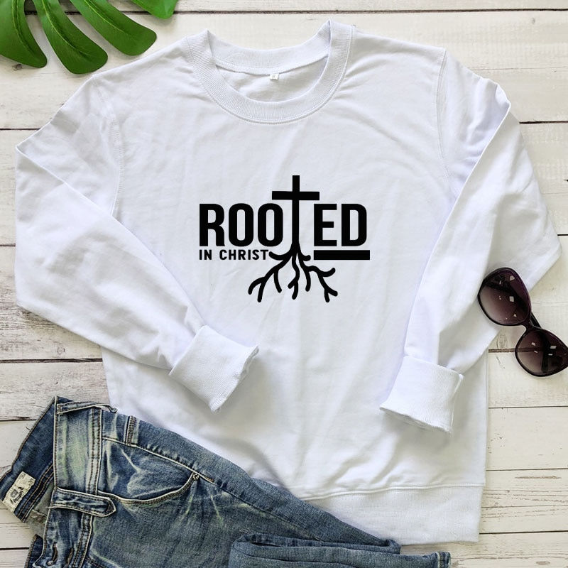 Thumbnail: Rooted in Christ 100% Cotton Sweatshirt  Pullovers Jesus Faith Graphic