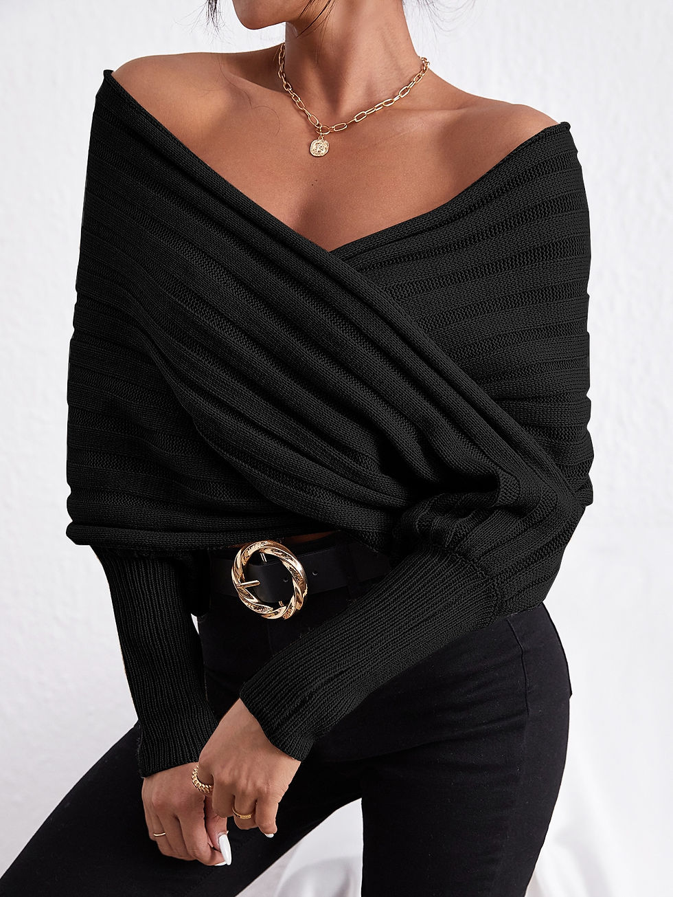 Thumbnail: Rib Knit Wrap Sweater