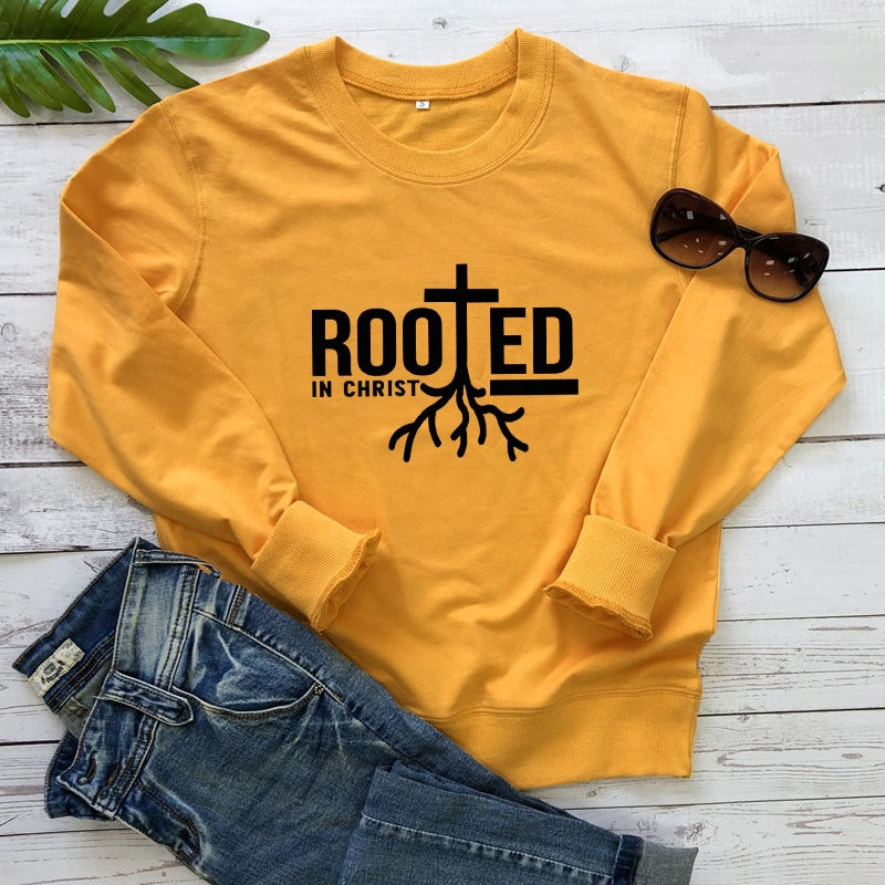 Thumbnail: Rooted in Christ 100% Cotton Sweatshirt  Pullovers Jesus Faith Graphic