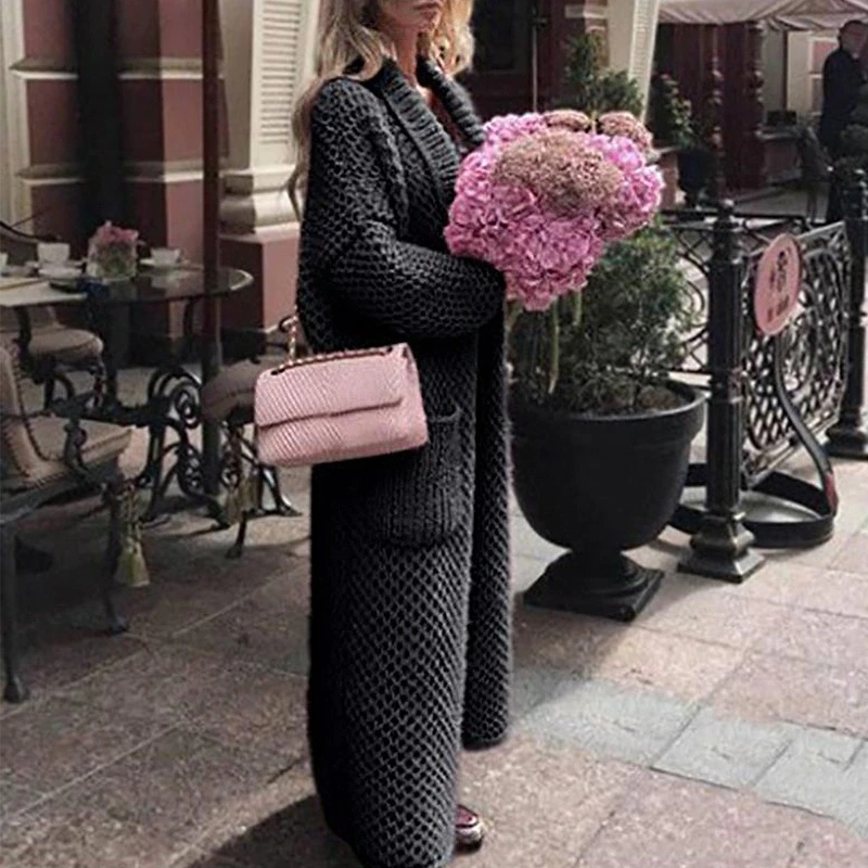 Thumbnail: Hooded Knitted Sweater Women Elegant Candy Colors Oversized Cardigan Ladies Win