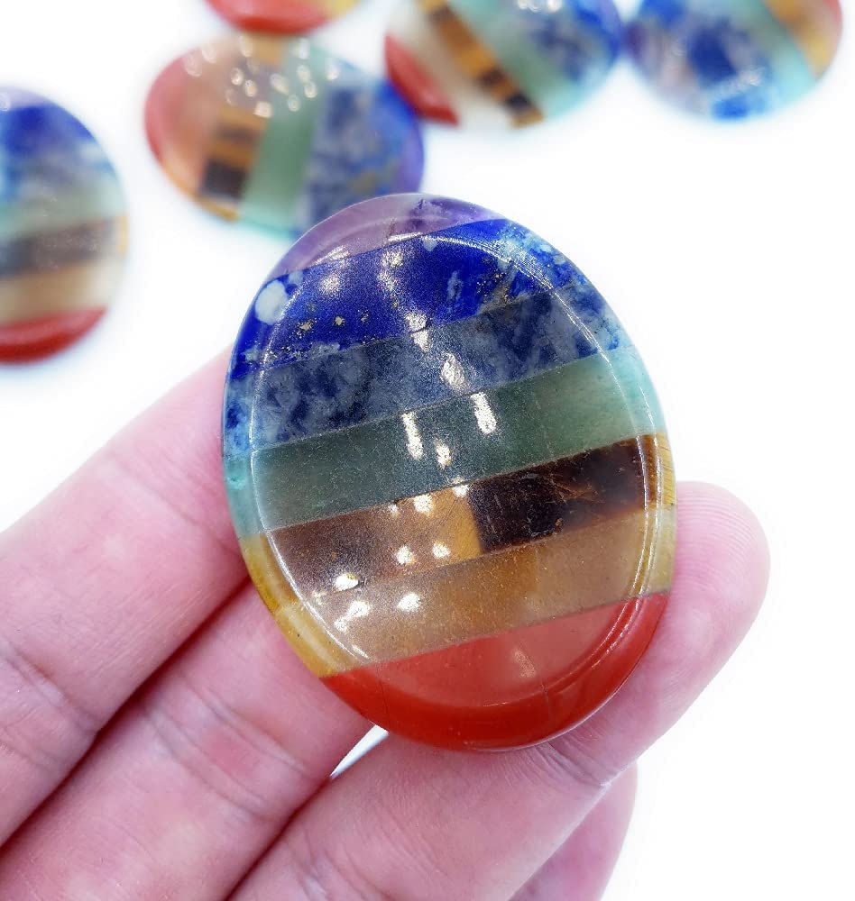 Thumbnail: SHARKOOO Thumb Worry Stone for Anxiety,7 Chakra Crystals Healing Stones,Oval Ch