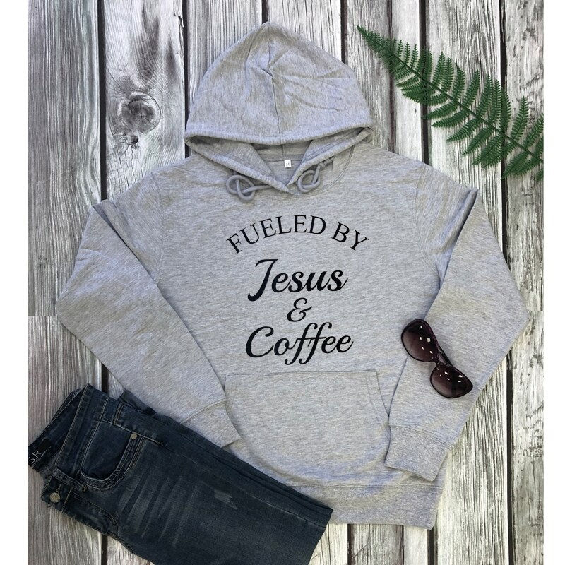 Thumbnail: Fueled by Jesus & Coffee Hoodies Christian Graphic Pullovers Casual Motivational