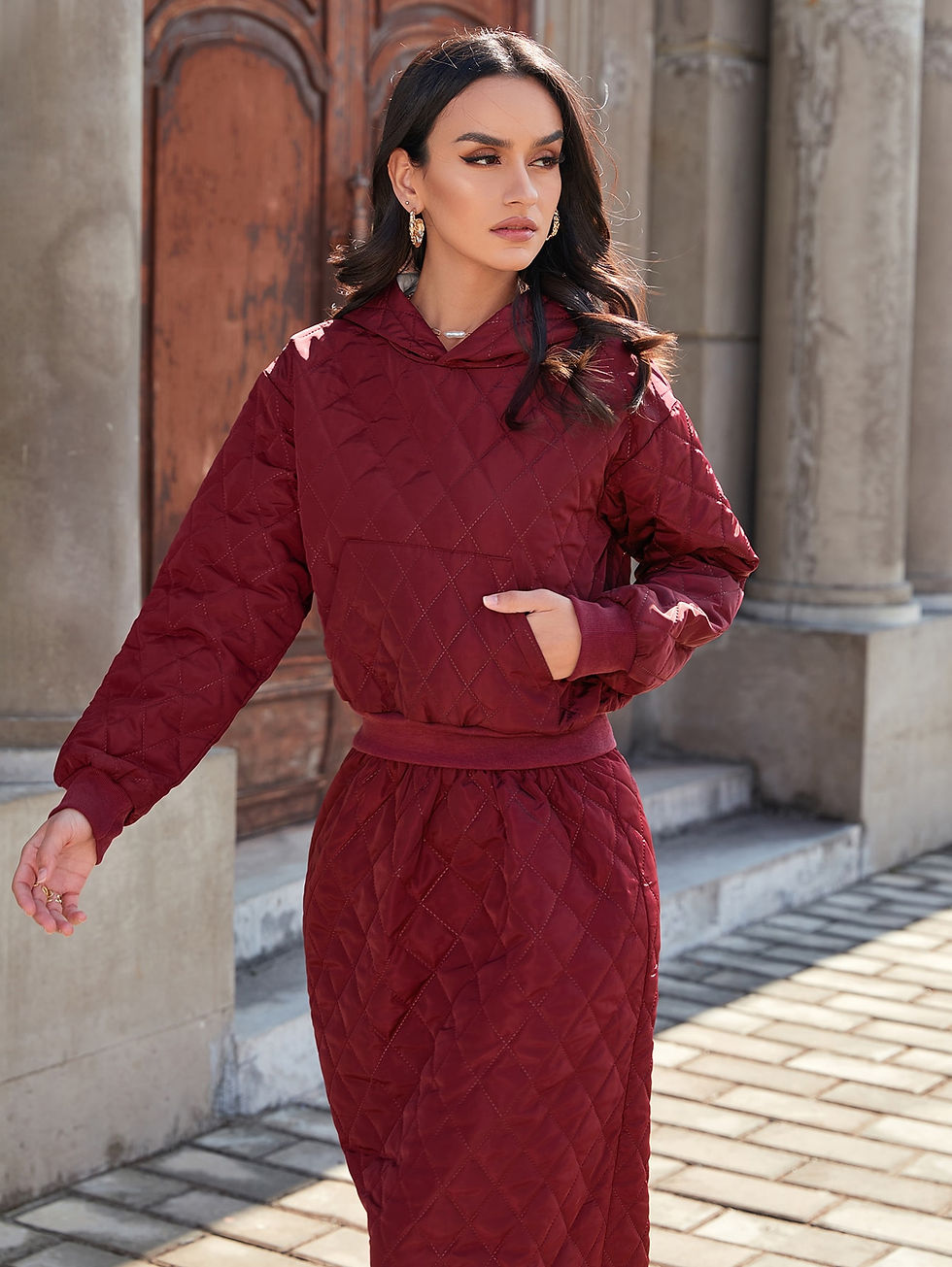 Thumbnail: Kangaroo Pocket Quilted Hoodie