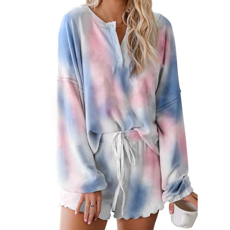 Thumbnail: Tie Dye Loungewear Set Shorts Lounge Women Home Wear Sleep Wear Pyjama Femme