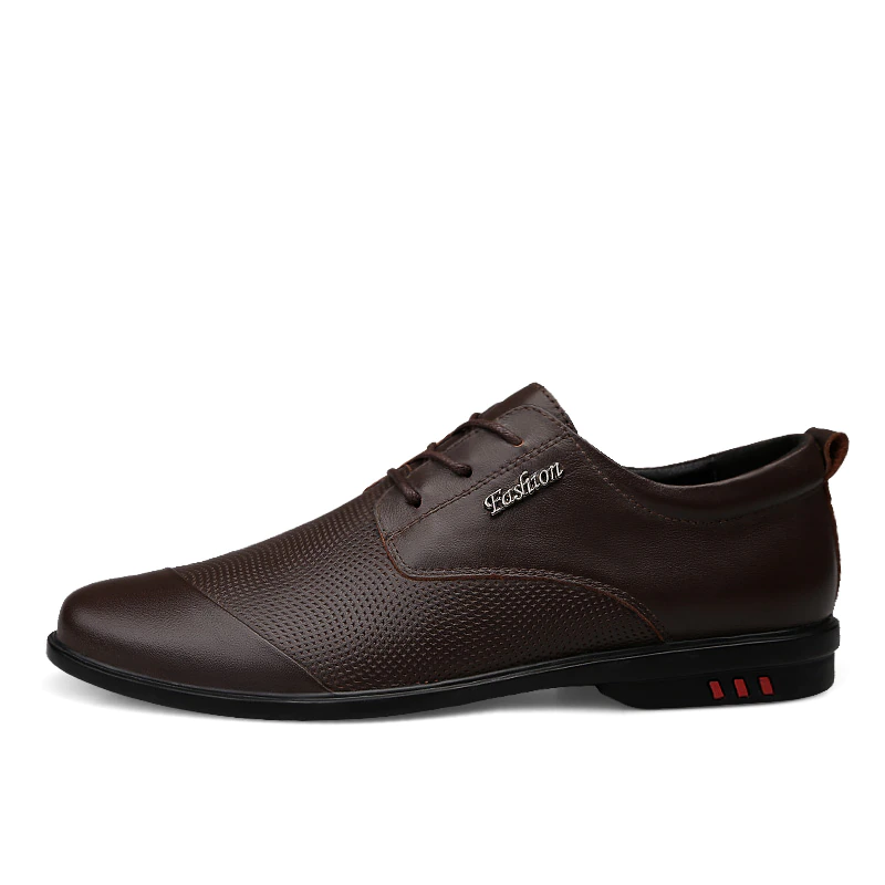 Thumbnail: Men's Derby Shoes Genuine Leather Stitching Classics Black & Brown Shoe Elegant