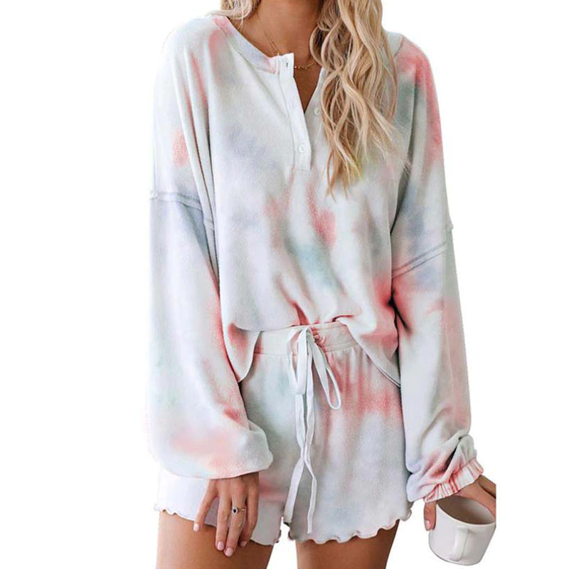 Thumbnail: Tie Dye Loungewear Set Shorts Lounge Women Home Wear Sleep Wear Pyjama Femme