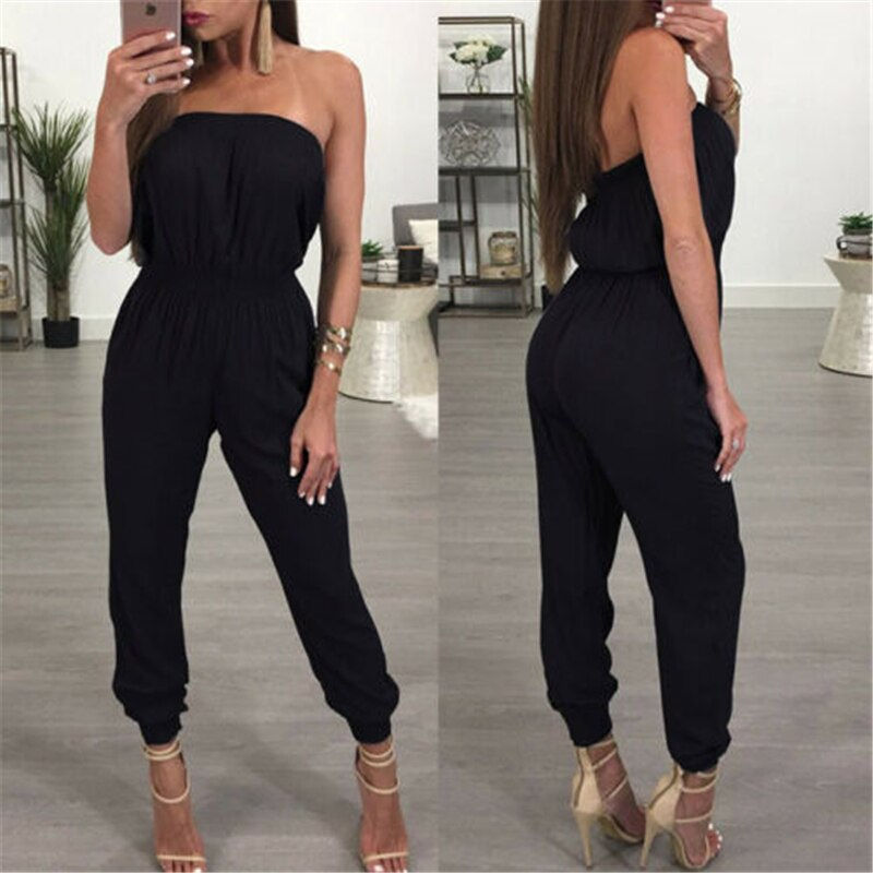 Thumbnail: Black Strapless Jumpsuit Women Elegant Casual Women Clothes Set Rompers Clothes