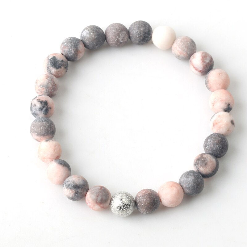 Thumbnail: Natural Stone Pink Zebra Jaspers Beads Couple Length 19cm M/W Gold/Silvering