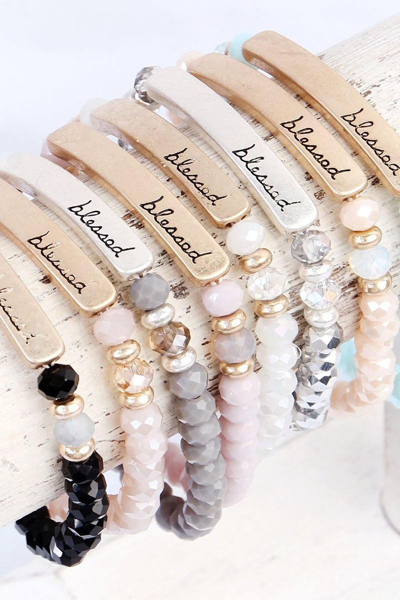 Thumbnail: "BLESSED" 6mm GLASS STRETCH BRACELETS