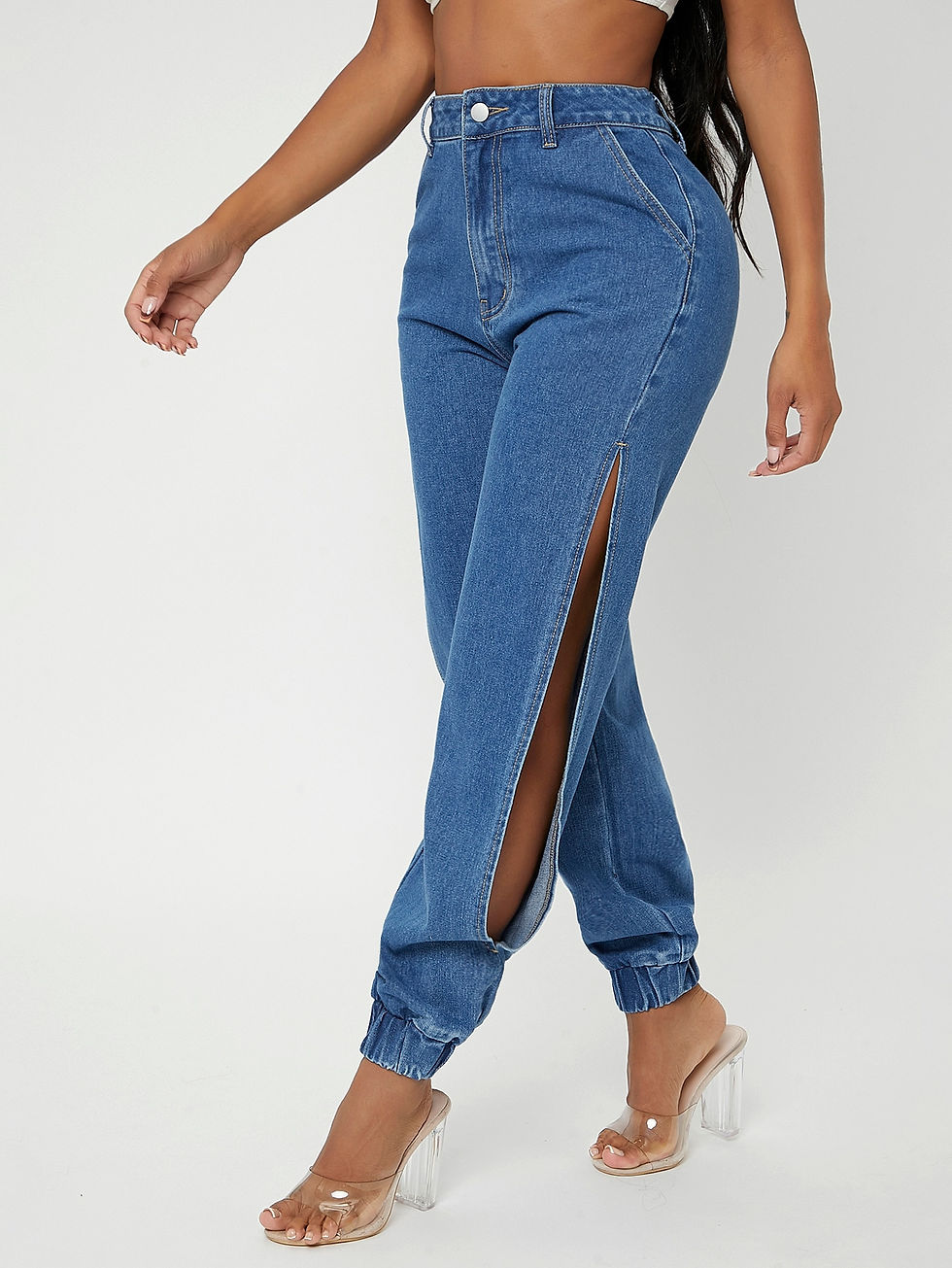 Thumbnail: SHEIN SXY Zipper Fly Split Side Tapered Jeans