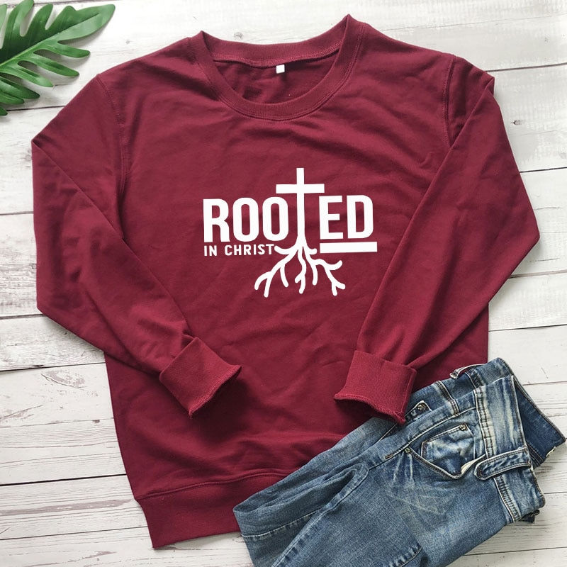 Thumbnail: Rooted in Christ 100% Cotton Sweatshirt  Pullovers Jesus Faith Graphic