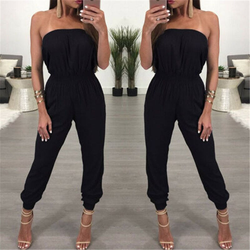Thumbnail: Black Strapless Jumpsuit Women Elegant Casual Women Clothes Set Rompers Clothes