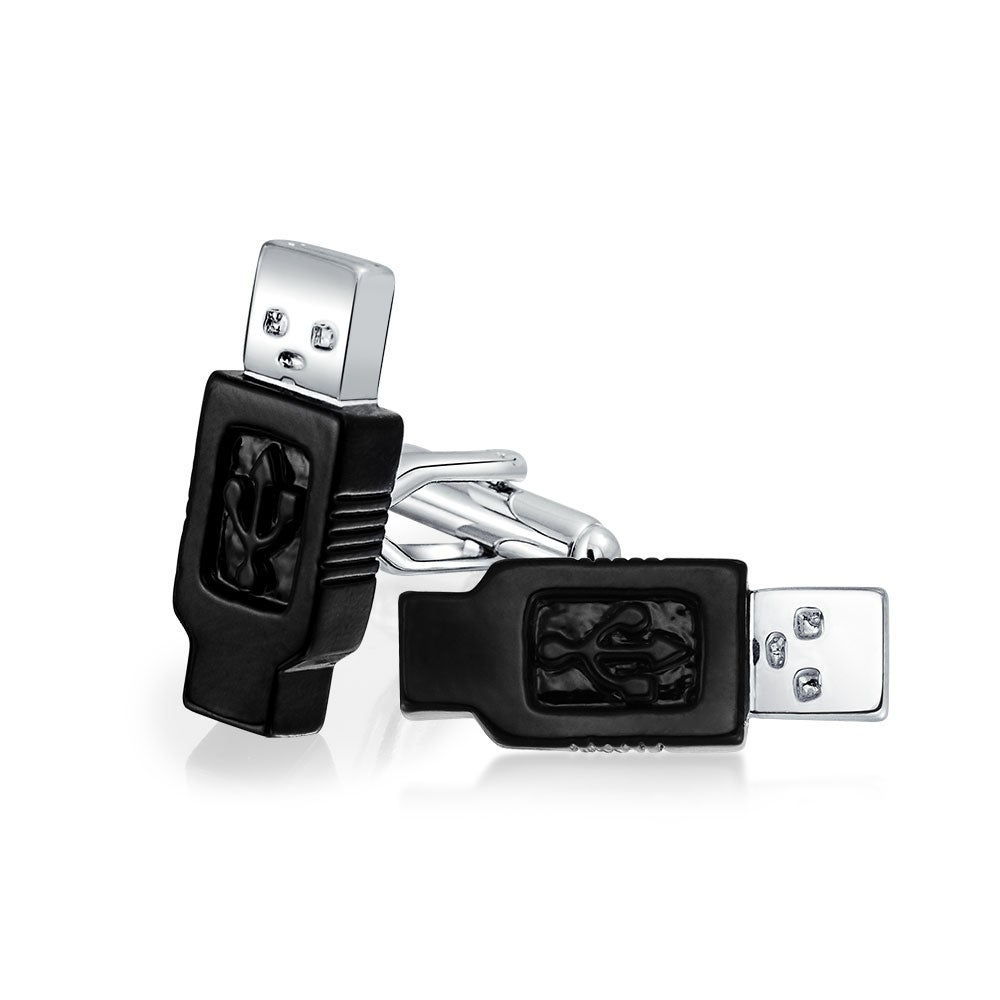 Computer Tech USB Flash Drive Black Cufflinks Stainless Steel