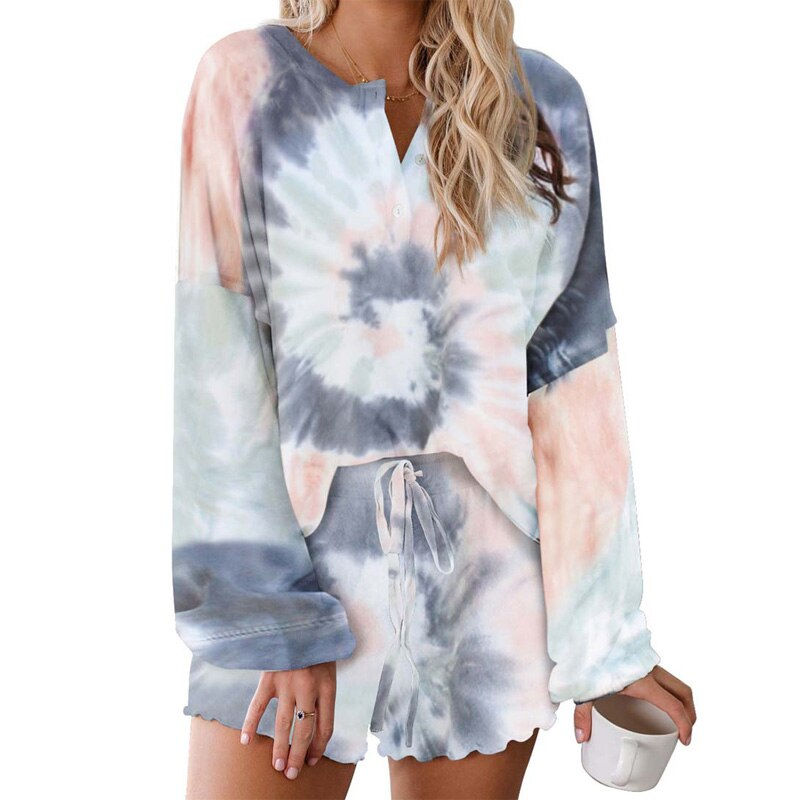 Thumbnail: Tie Dye Loungewear Set Shorts Lounge Women Home Wear Sleep Wear Pyjama Femme