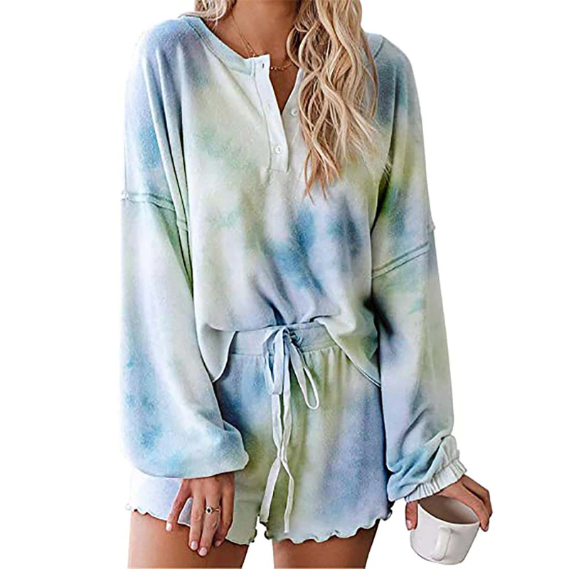 Thumbnail: Tie Dye Loungewear Set Shorts Lounge Women Home Wear Sleep Wear Pyjama Femme