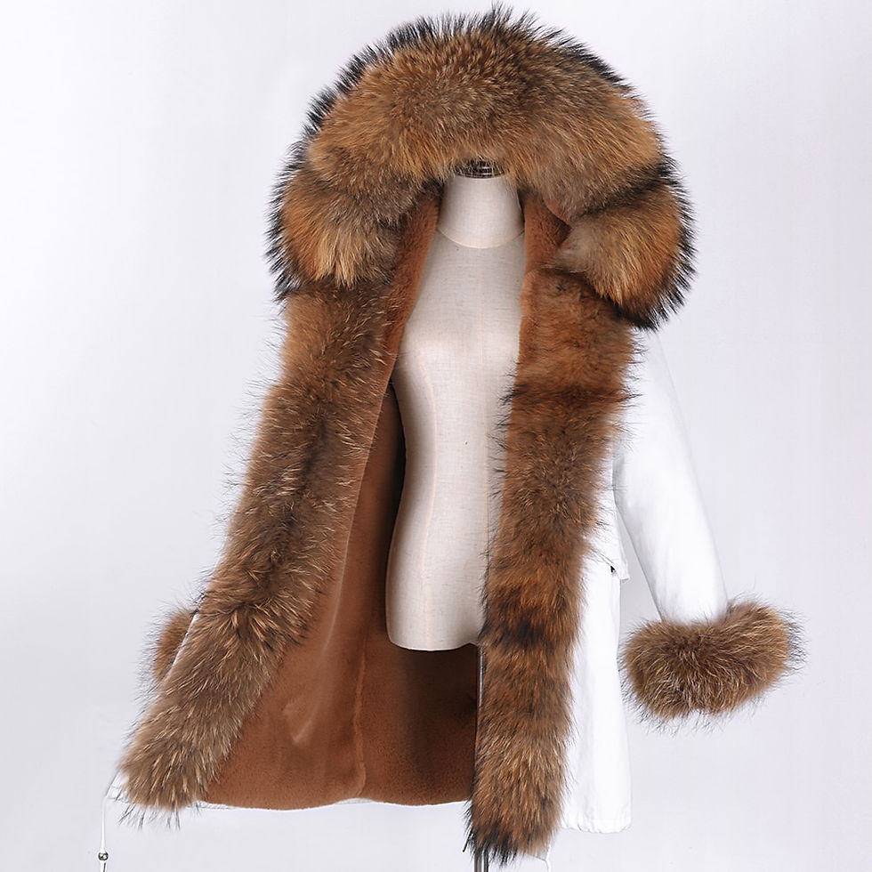 Thumbnail: Real Fur Coat Women White Waterproof Plus Size Faux Fur LinerThick Warm