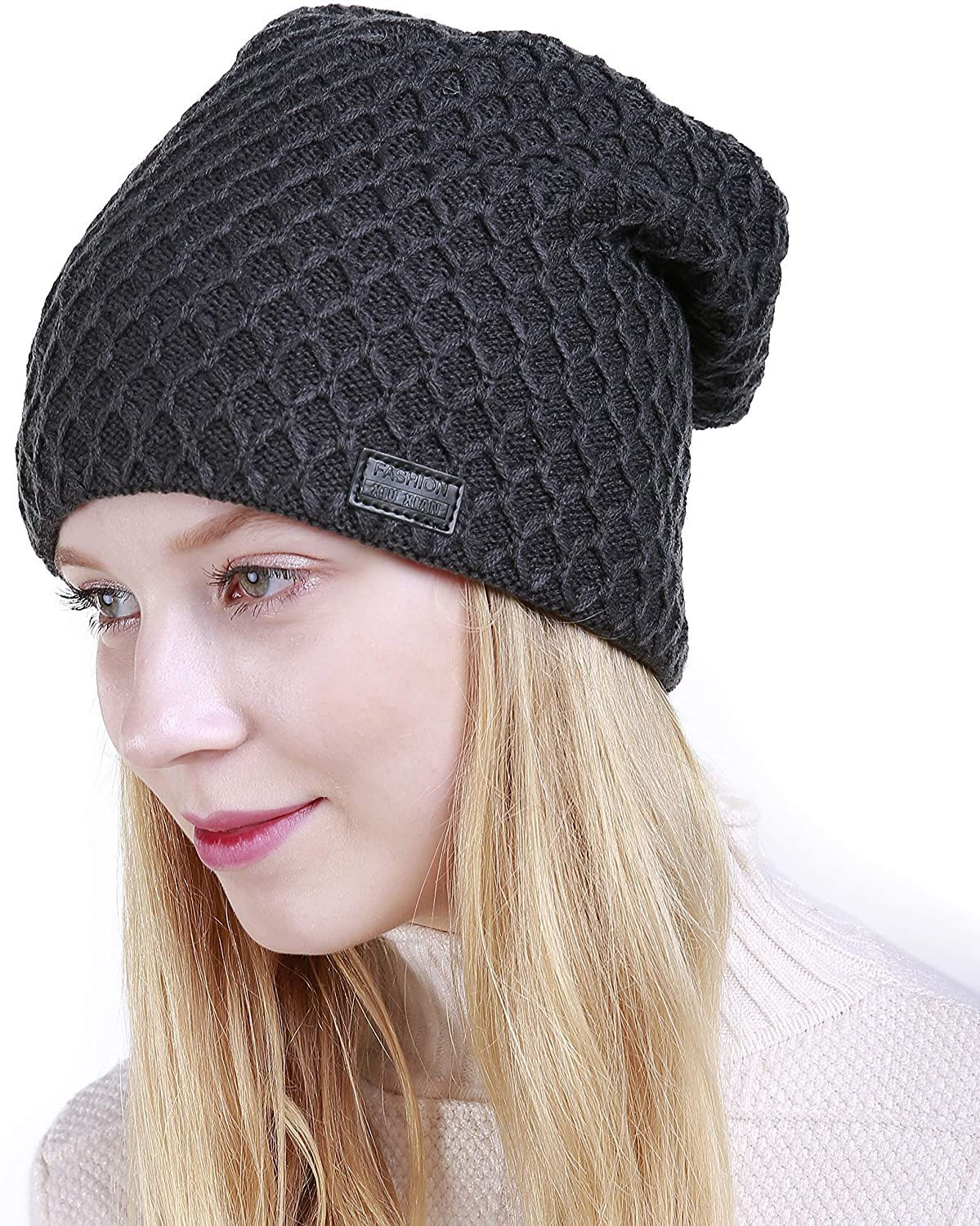 Muryobao Thick Warm Winter Beanie Hat Soft Stretch Slouchy Skully Knit Cap for 