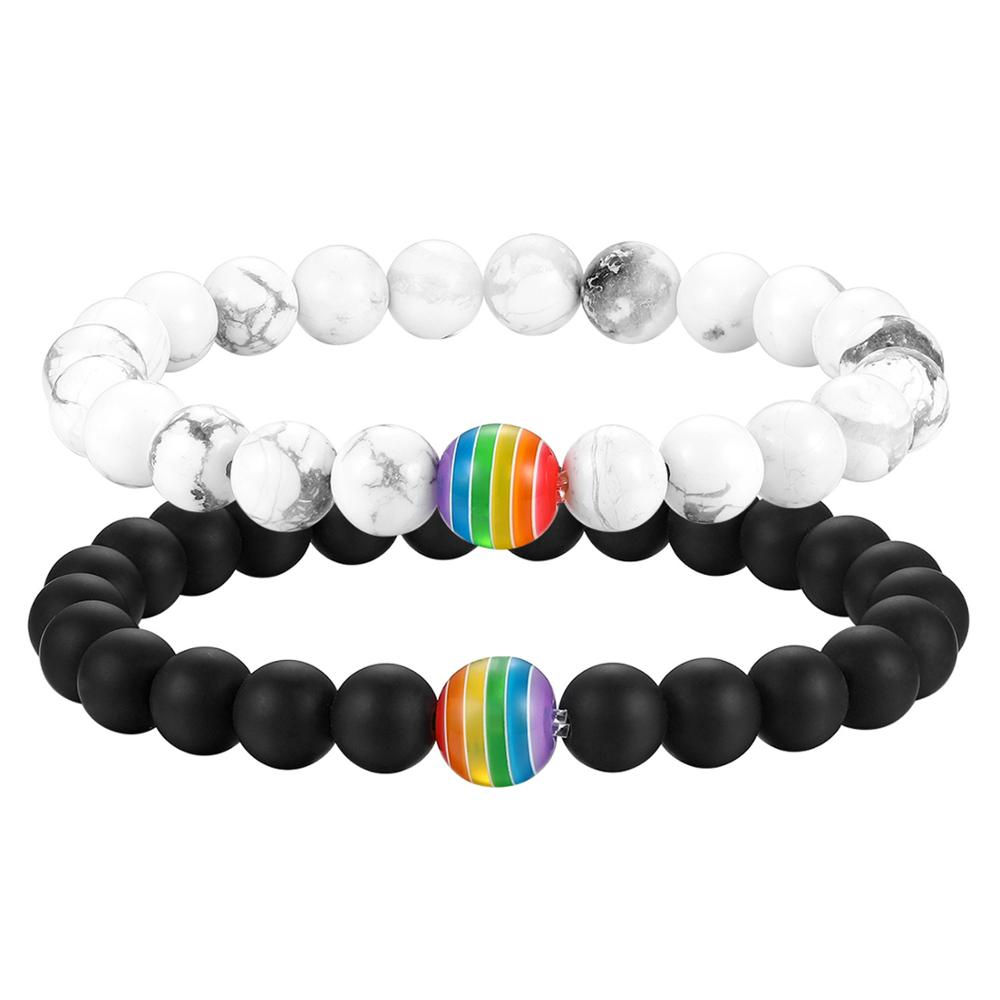 Boniskiss Rainbow Bead Bracelet Pride Stone Strand Couple Bracelets Male female
