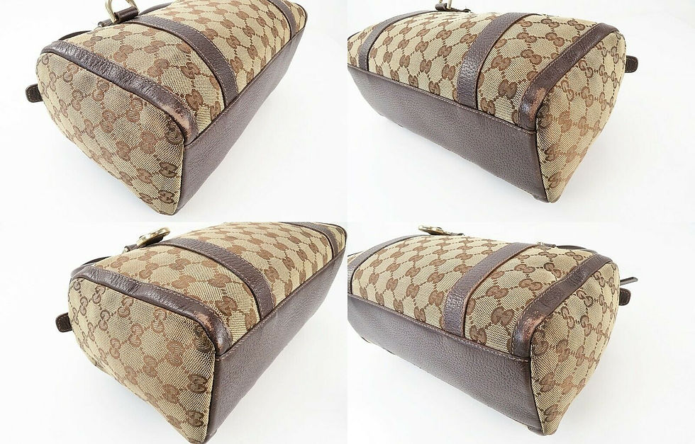 Thumbnail: (B) Authentic GUCCI Brown GG Canvas and Leather Boston Hand Bag #40633