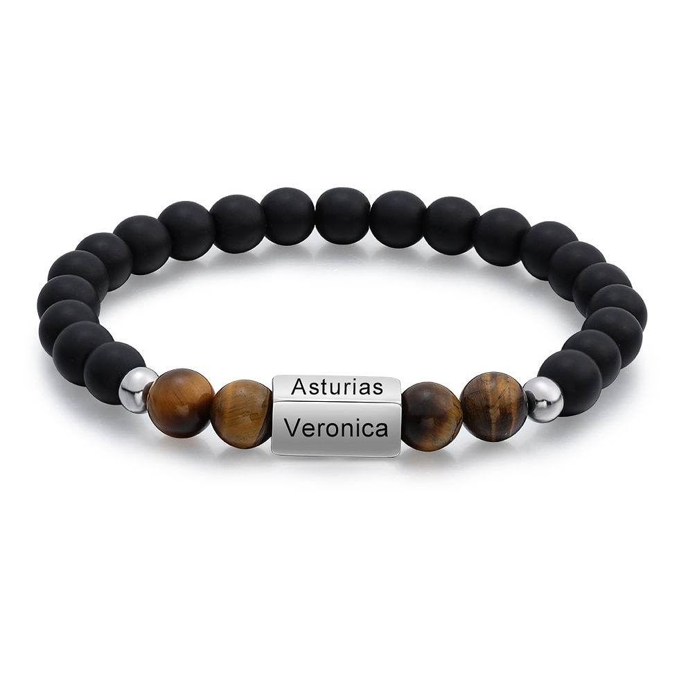 Thumbnail: Personalized Mens Bracelet Customize Engraved 4 Names Men Beaded Chain Bracelet