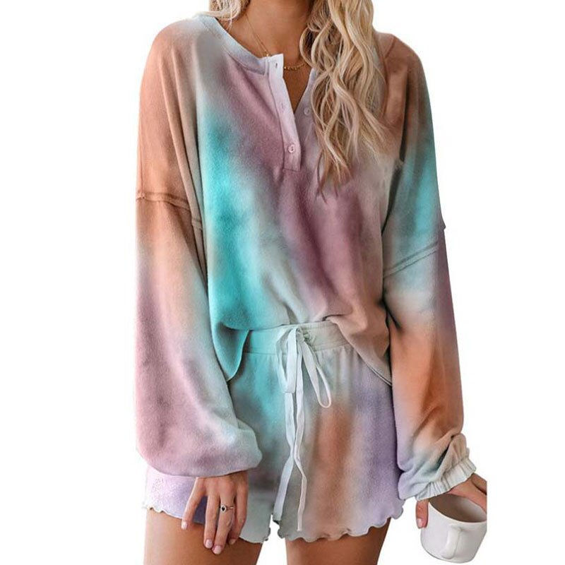 Thumbnail: Tie Dye Loungewear Set Shorts Lounge Women Home Wear Sleep Wear Pyjama Femme